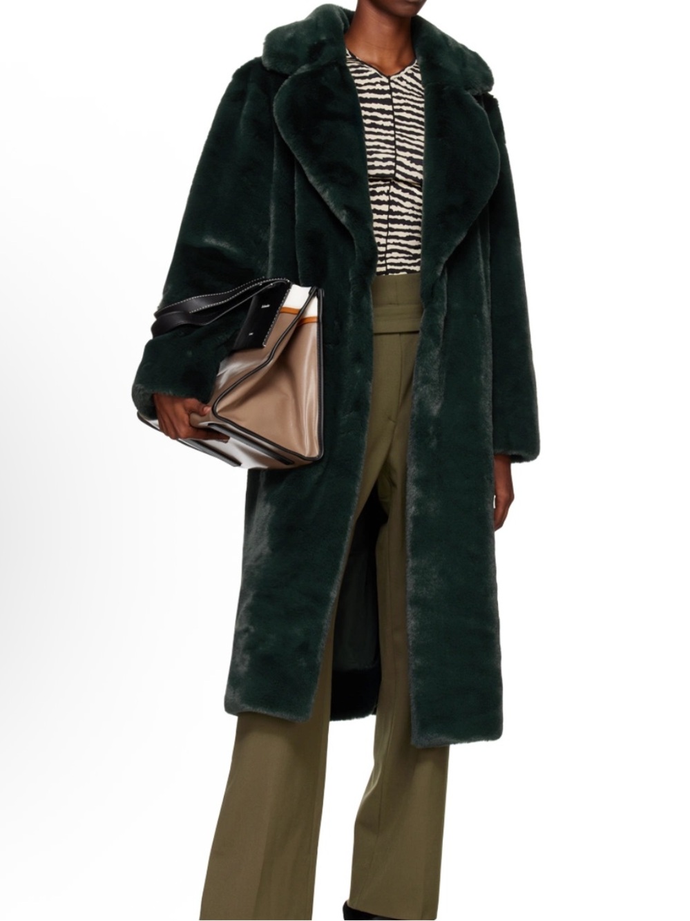 Proenza Schouler White Label Faux Fur Coat in Pine “as is” missing belt, NWT